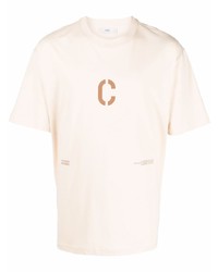 hellbeige bedrucktes T-Shirt mit einem Rundhalsausschnitt von Closed