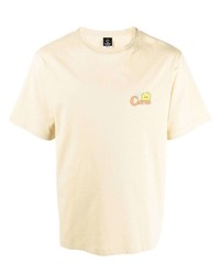 hellbeige bedrucktes T-Shirt mit einem Rundhalsausschnitt von CLOTTEE