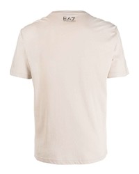 hellbeige bedrucktes T-Shirt mit einem Rundhalsausschnitt von Ea7 Emporio Armani