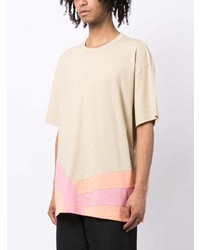 hellbeige bedrucktes T-Shirt mit einem Rundhalsausschnitt von Comme Des Garcons Homme Plus