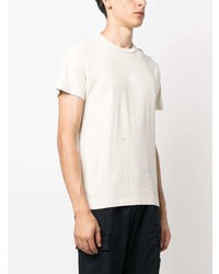 hellbeige bedrucktes T-Shirt mit einem Rundhalsausschnitt von Stone Island