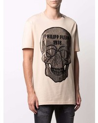hellbeige bedrucktes T-Shirt mit einem Rundhalsausschnitt von Philipp Plein