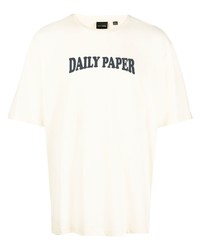 hellbeige bedrucktes T-Shirt mit einem Rundhalsausschnitt von Daily Paper