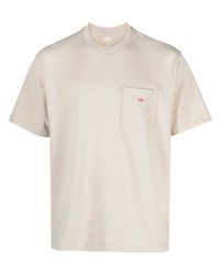 hellbeige bedrucktes T-Shirt mit einem Rundhalsausschnitt von Danton