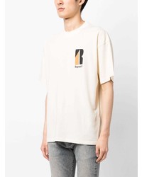 hellbeige bedrucktes T-Shirt mit einem Rundhalsausschnitt von Represent