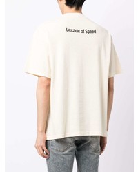 hellbeige bedrucktes T-Shirt mit einem Rundhalsausschnitt von Represent