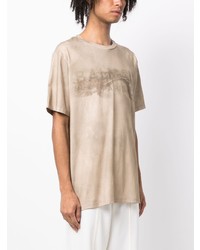 hellbeige bedrucktes T-Shirt mit einem Rundhalsausschnitt von Balmain