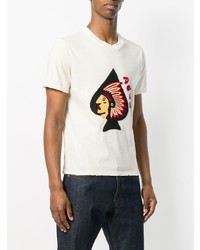 hellbeige bedrucktes T-Shirt mit einem Rundhalsausschnitt von As65
