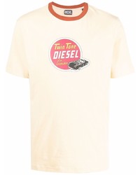 hellbeige bedrucktes T-Shirt mit einem Rundhalsausschnitt von Diesel