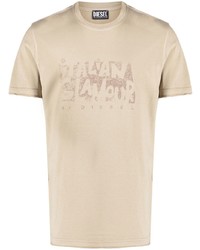 hellbeige bedrucktes T-Shirt mit einem Rundhalsausschnitt von Diesel