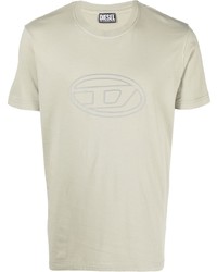 hellbeige bedrucktes T-Shirt mit einem Rundhalsausschnitt von Diesel