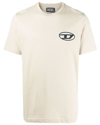 hellbeige bedrucktes T-Shirt mit einem Rundhalsausschnitt von Diesel