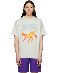 hellbeige bedrucktes T-Shirt mit einem Rundhalsausschnitt von Dime