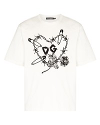 hellbeige bedrucktes T-Shirt mit einem Rundhalsausschnitt von Dolce & Gabbana