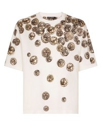 hellbeige bedrucktes T-Shirt mit einem Rundhalsausschnitt von Dolce & Gabbana
