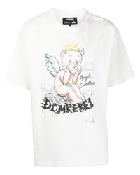 hellbeige bedrucktes T-Shirt mit einem Rundhalsausschnitt von DOMREBEL