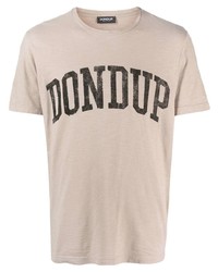 hellbeige bedrucktes T-Shirt mit einem Rundhalsausschnitt von Dondup