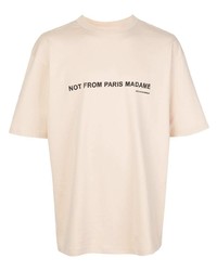 hellbeige bedrucktes T-Shirt mit einem Rundhalsausschnitt von Drôle De Monsieur