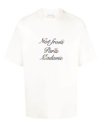 hellbeige bedrucktes T-Shirt mit einem Rundhalsausschnitt von Drôle De Monsieur