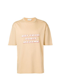 hellbeige bedrucktes T-Shirt mit einem Rundhalsausschnitt von Drôle De Monsieur