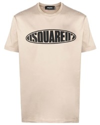 hellbeige bedrucktes T-Shirt mit einem Rundhalsausschnitt von DSQUARED2