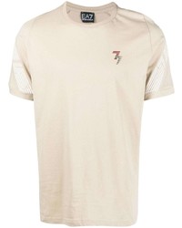 hellbeige bedrucktes T-Shirt mit einem Rundhalsausschnitt von Ea7 Emporio Armani