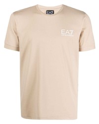hellbeige bedrucktes T-Shirt mit einem Rundhalsausschnitt von Ea7 Emporio Armani