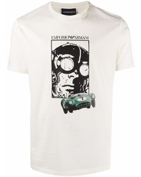 hellbeige bedrucktes T-Shirt mit einem Rundhalsausschnitt von Emporio Armani