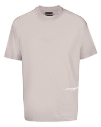 hellbeige bedrucktes T-Shirt mit einem Rundhalsausschnitt von Emporio Armani