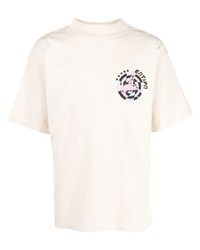 hellbeige bedrucktes T-Shirt mit einem Rundhalsausschnitt von Enterprise Japan