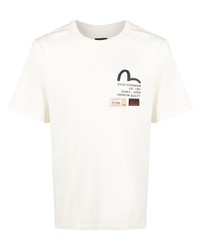 hellbeige bedrucktes T-Shirt mit einem Rundhalsausschnitt von Evisu