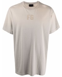 hellbeige bedrucktes T-Shirt mit einem Rundhalsausschnitt von Fear Of God