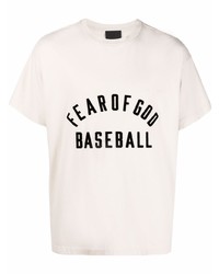 hellbeige bedrucktes T-Shirt mit einem Rundhalsausschnitt von Fear Of God
