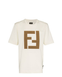 hellbeige bedrucktes T-Shirt mit einem Rundhalsausschnitt von Fendi