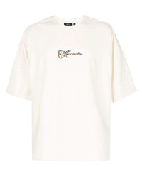 hellbeige bedrucktes T-Shirt mit einem Rundhalsausschnitt von FIVE CM