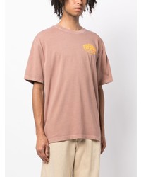 hellbeige bedrucktes T-Shirt mit einem Rundhalsausschnitt von Supervsn