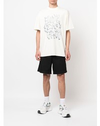 hellbeige bedrucktes T-Shirt mit einem Rundhalsausschnitt von MSGM