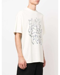 hellbeige bedrucktes T-Shirt mit einem Rundhalsausschnitt von MSGM