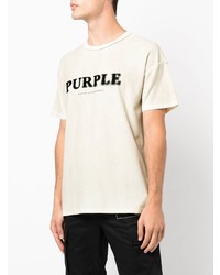 hellbeige bedrucktes T-Shirt mit einem Rundhalsausschnitt von purple brand