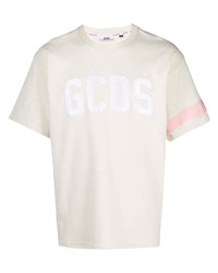 hellbeige bedrucktes T-Shirt mit einem Rundhalsausschnitt von Gcds