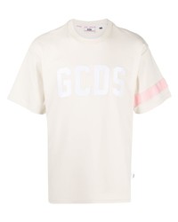 hellbeige bedrucktes T-Shirt mit einem Rundhalsausschnitt von Gcds