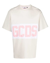 hellbeige bedrucktes T-Shirt mit einem Rundhalsausschnitt von Gcds