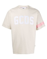 hellbeige bedrucktes T-Shirt mit einem Rundhalsausschnitt von Gcds