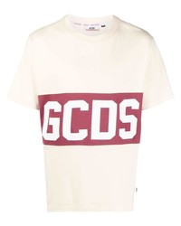 hellbeige bedrucktes T-Shirt mit einem Rundhalsausschnitt von Gcds