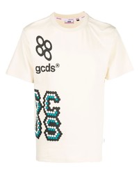hellbeige bedrucktes T-Shirt mit einem Rundhalsausschnitt von Gcds