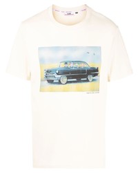 hellbeige bedrucktes T-Shirt mit einem Rundhalsausschnitt von Gcds