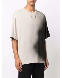 hellbeige bedrucktes T-Shirt mit einem Rundhalsausschnitt von Roberto Cavalli