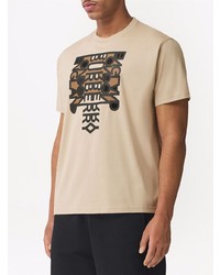 hellbeige bedrucktes T-Shirt mit einem Rundhalsausschnitt von Burberry
