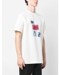 hellbeige bedrucktes T-Shirt mit einem Rundhalsausschnitt von 424