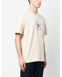 hellbeige bedrucktes T-Shirt mit einem Rundhalsausschnitt von Emporio Armani